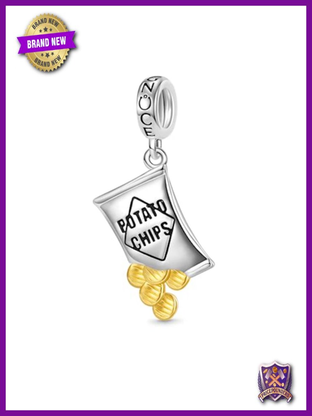 Potato Chip Snack Charm 925 Sterling Silver Dangle Pendant for Charm Bracelet